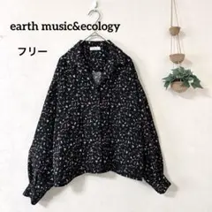 アースミュージック黒地に花柄 総柄 長袖シャツ F