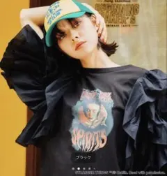 美品】ニコアンド ストレンジャーシングス ラッフルスリーブTシャツ 黒 