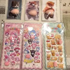 おしりシール3枚+柴犬、猫おなかシール3匹セット+肉球1個