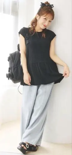 しまむら★Ange Charmeバルーンペプラムトップス 黒　LLサイズ