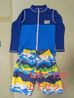 ② 120-130cmキッズ サーフパンツ・ラッシュガード上下セット ブルー系