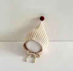 ​ベビー ボンネット ニット帽 赤ちゃん 帽子 とんがり リブ編み ポンポン 冬