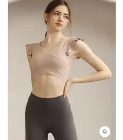 yomoment フリル袖トップス 美背スポーツ半袖