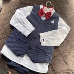 フォーマルスーツ 6Y ネイビー ストライプ 赤い蝶ネクタイ