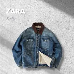 ボア裏地ダメージデニムジャケットZARAコーデュロイ襟Sアメリカ古着CBOY