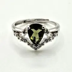 希少 モルダバイト リング SV925 天然石 隕石ガラス 一点物