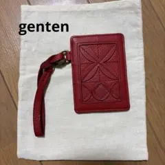 新品　genten パスケース レッド ストラップ付き
