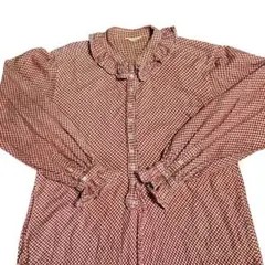 PINK HOUSE ビンテージ 綿長袖チュニック 赤白ギンガムチェック フリル