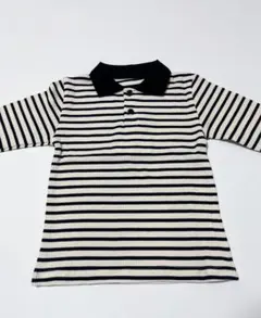 【未使用】襟付きボーダー長袖シャツ110cm