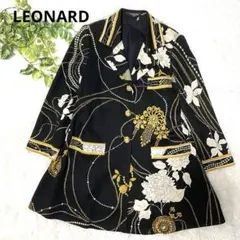 レオナール LEONARD 刺繍 花柄 高級絹のキルティングコート シルク 黒