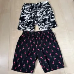 フラミンゴ柄と白黒模様のショートパンツセット