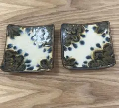 柴田雅章（人気陶芸作家） 丹波焼 小皿 飴釉 スリップウエア 2枚セット