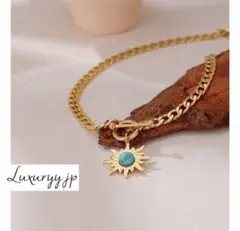 サージカルステンス じゃらじゃらチェーン ネックレス 人気✨ターコイズ 太陽