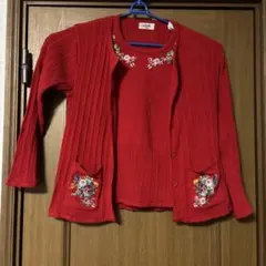 KENZO 花柄刺繍 アンサンブル カーディガン レッドのサムネイル