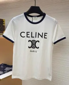 CELINE ロゴTシャツ ホワイト/ネイビーL