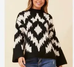 【エイチアンドエム/H&M】アイカット模様クルーネックニットMセーター ゆったり