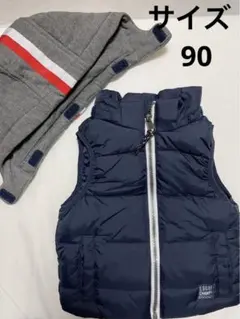 H&M ダウンベスト ネイビー　90 フード付き