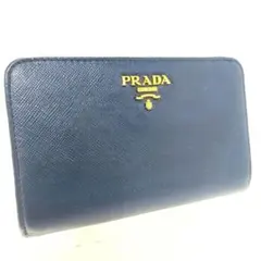 プラダ サフィアーノ 二つ折り財布 ブルー PRADA コンパクト ウォレット