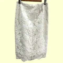 ナチュラルビューティーベーシック スカート タイト 総レース 白系 XS H79