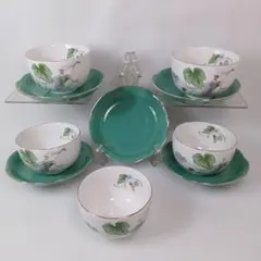 미사용 吾山窯 湯呑み 茶托 5客組 葡萄模様 和食器 和食器 煎茶器 小皿