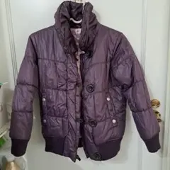 パープル ダウンコート ハート模様