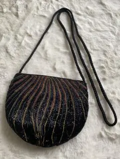 美品 ビンテージ ビーズバッグ ショルダー ポーチ ブラック 黒 フォーマル