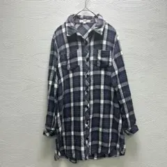 OZOC ネイビー系チェック 長袖シャツ 38✨Mサイズ