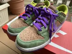 NIKE DUNK LOW スエード スニーカー パープル グリーン27.5cm - メルカリ