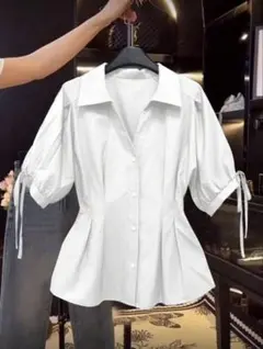 SHEIN シャツ 白 ウェストマーク 半袖