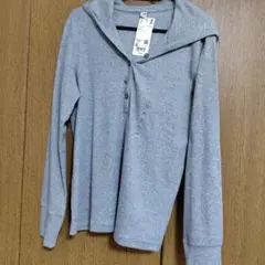 UNIQLO フーデッドリブT グレー XL