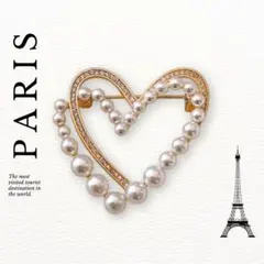 Paris broach パリ風 ブローチ ピン ダブルハート パール ホワイト