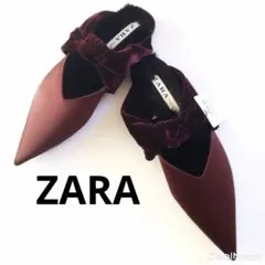 ZARA ベロアファー付きリボンサンダル新品未使用