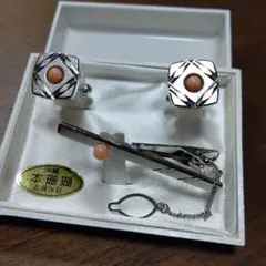 新品未使用 さんご ネクタイピン カフスボタン セット 沖縄 本珊瑚 ピンク