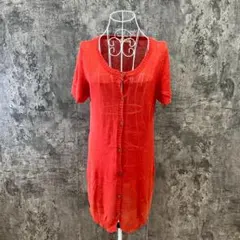 ✨CALINER✨カリネ♡半袖ロングカーディガン♡麻♡透け感あり♡レッド