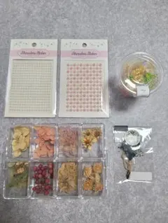 【まとめ売り】ドライフラワー 詰め合わせ＆パール調ラインストーンシール セット