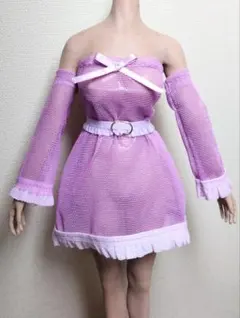 TBLeagueファイセン素体用　パープル メッシュ オフショルダードレス