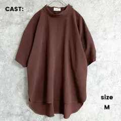 CAST:　キャスト　半袖ブラウス 　ギャザー　　ゆったり　無地　ブラウン　M