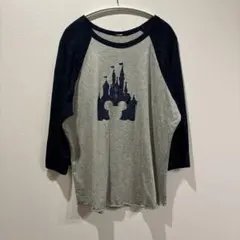 ミッキーマウス 城 プリント 七分袖Tシャツ　袖柄あり　透け感あり　可愛い