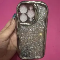 iPhone15pro ウェーブ シルバー キラキラ カバー