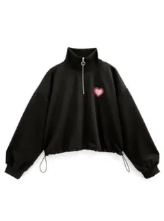 GRL グレイル ロゴハート刺繍 ハーフジップ スウェット F ブラック