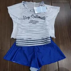 130 セパレート水着 3点セット　ボーダー メッシュ　スカート