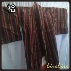 黒とオレンジのストライプ 小紋着物