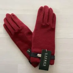 新品！Ralph Lauren ウール　黒革ベルト　手袋 Sサイズ 赤