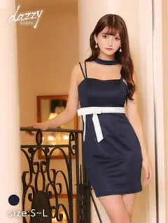 チョーカー付きバイカラーリボンベルトモチーフタイトミニドレス