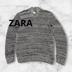美品ZARA黒と白のストライプ Vネックサマーニット Lサイズ