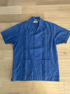 【美品】Cubavera 00s 半袖 コットン キューバシャツ 刺繍 ブルーのサムネイル