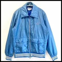 アディダス ヴィンテージ ナイロンブルゾン トレフォイルロゴ ブルー Lサイズ