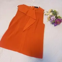美品　ZARA オレンジ ノースリーブ ブラウスMサイズ