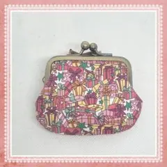 ハンドメイド　がま口ミニポーチ　リバティ　 チェックサプライズ