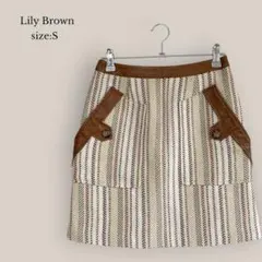 リリーブラウンLily Brown タイトスカート　ストライプ　膝上丈　レザー